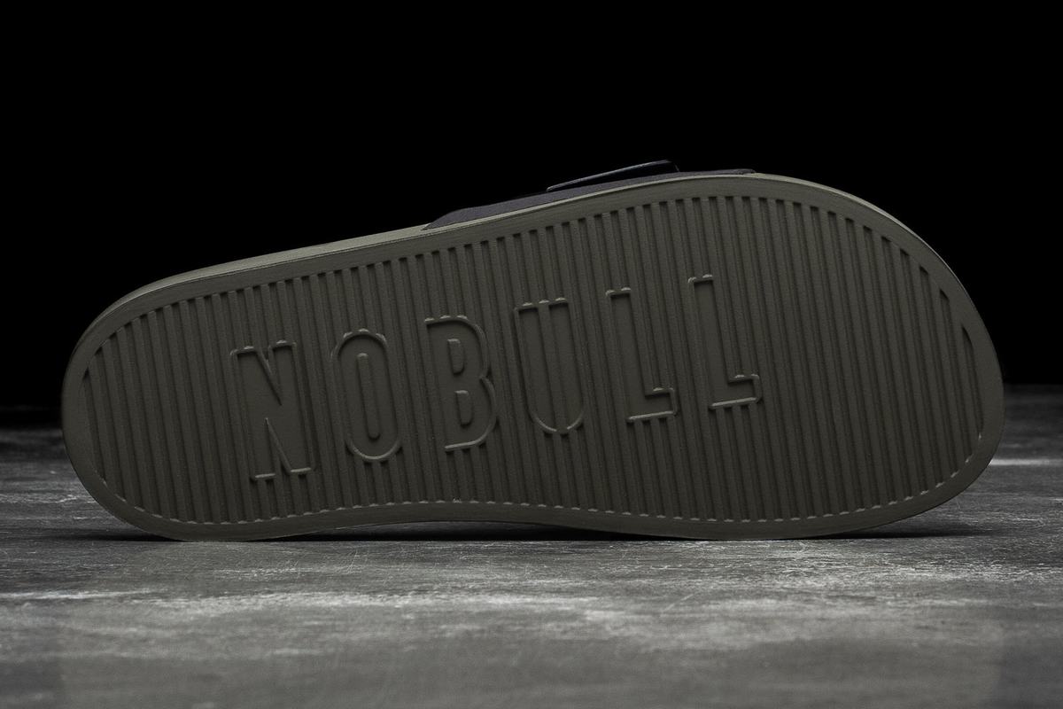 Nobull Adjustable Men's Slides Black Dark Green | Australia (TJ8295)